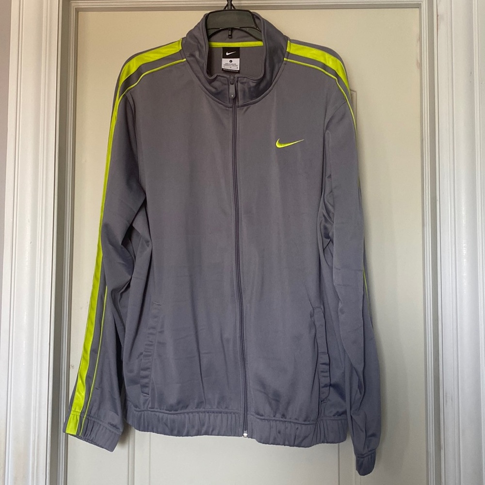 Nike Gray Tracksuit Jacket with/ Neon Green Accents Size: L